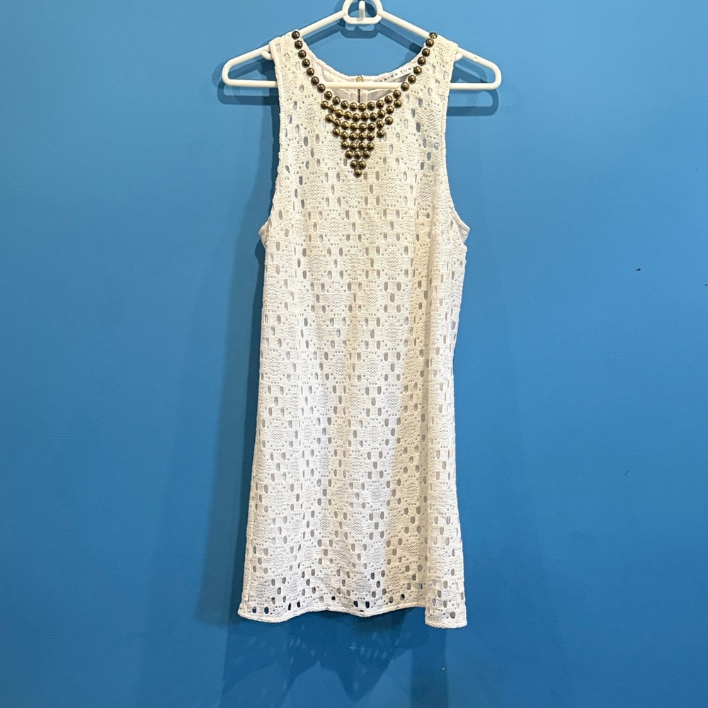 Trina Turk White Sleeveless Dress with Gold Accents